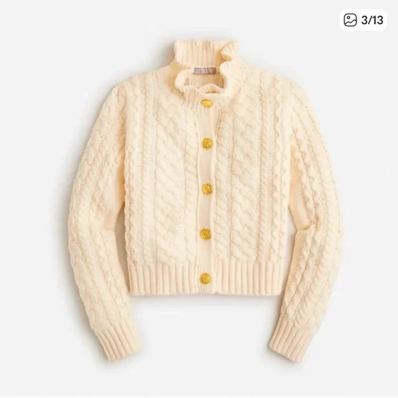 Jcrew Cable-knit ruffleneck cardigan sweater - Picture 3 of 7